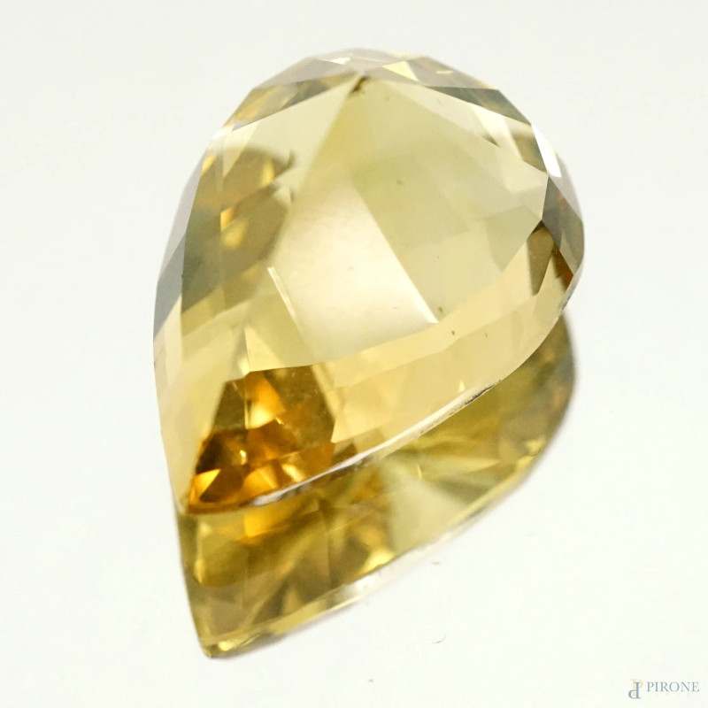 Pietra quarzo citrino naturale da  39,5 CT, taglio goccia.  - Asta ASTA A TEMPO DI ANTIQUARIATO E ARTE MODERNA - Aste Pirone