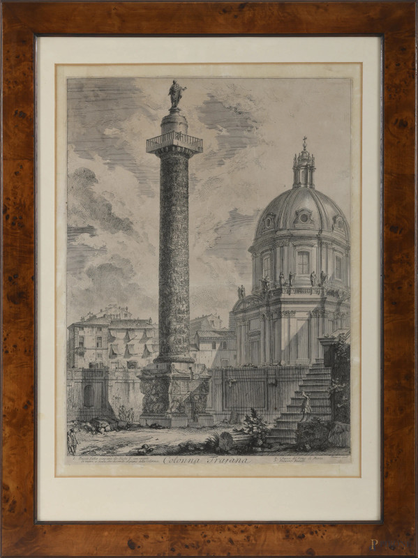 Colonna di Traiano, incisione da Francesco Piranesi, XIX secolo, cm 59x43,5, entro cornice (gore, bruniture e piegature)  - Asta ASTA A TEMPO | VARIÆ - Aste Pirone