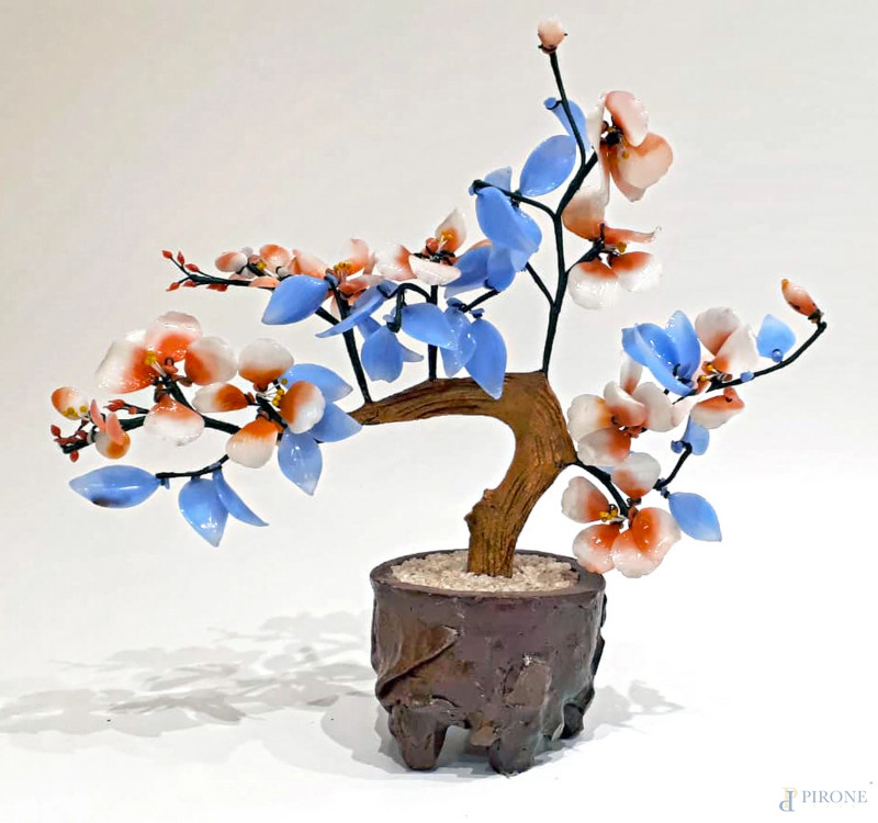 Bonsai vintage di arte cinese realizzato con mix di pietre burattate in varie tonalità di colore, altezza cm 35 circa  - Asta di Antiquariato, Arte Moderna e Ceramiche Antiche - Aste Pirone