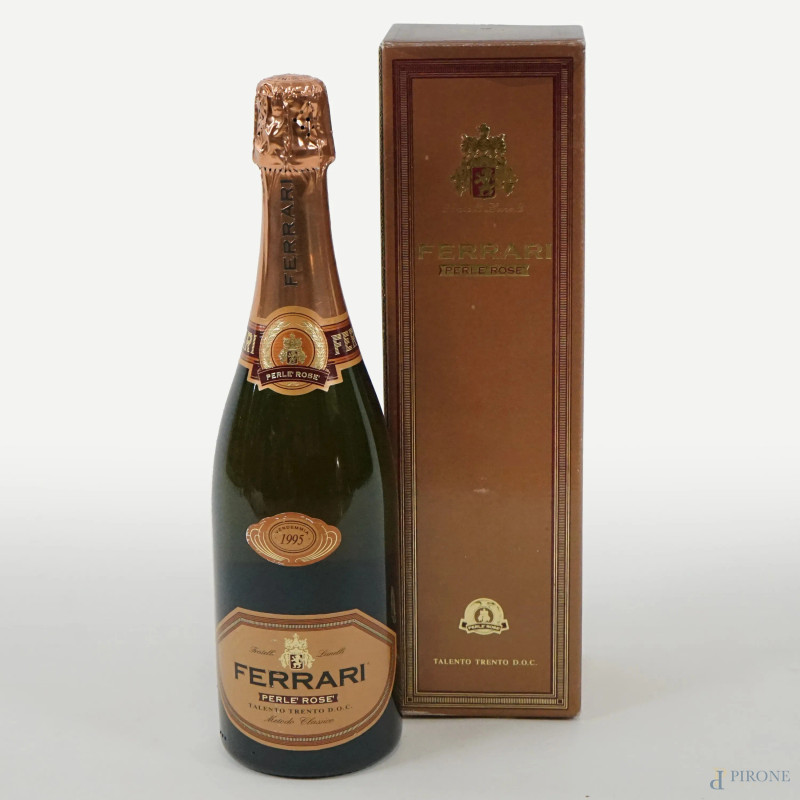 Ferrari Perlé Rosé,bottiglia di spumante da 0,75 cl, Talento Trento D.O.C., anno 2000.  - Asta ASTA DI ARTE MODERNA, CONTEMPORANEA E VINTAGE - Aste Pirone