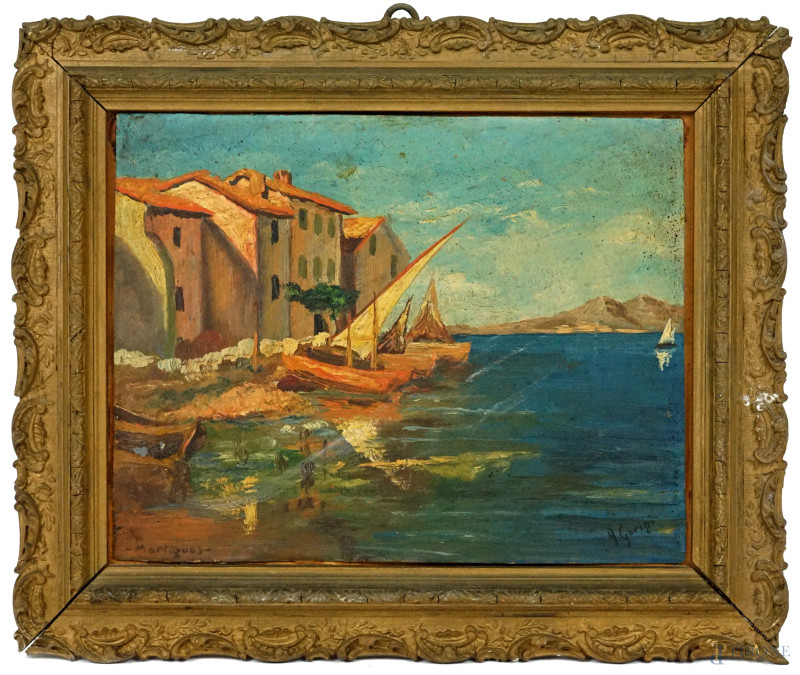 Martigues, olio su carta applicata su cartone, cm 21,5x27, firmato, entro cornice  - Asta ASTA A TEMPO - Aste Pirone