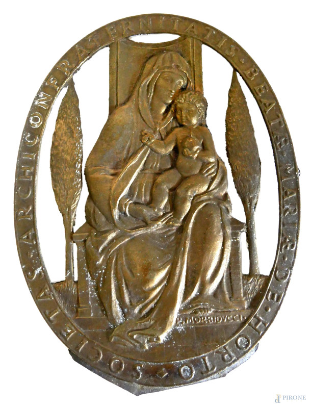 Publio Morbiducci (1882-1963) Madonna dell’orto, bassorilievo in bronzo cm 18, firmato  - Asta ASTA DI ANTIQUARIATO E ARTE MODERNA - Aste Pirone