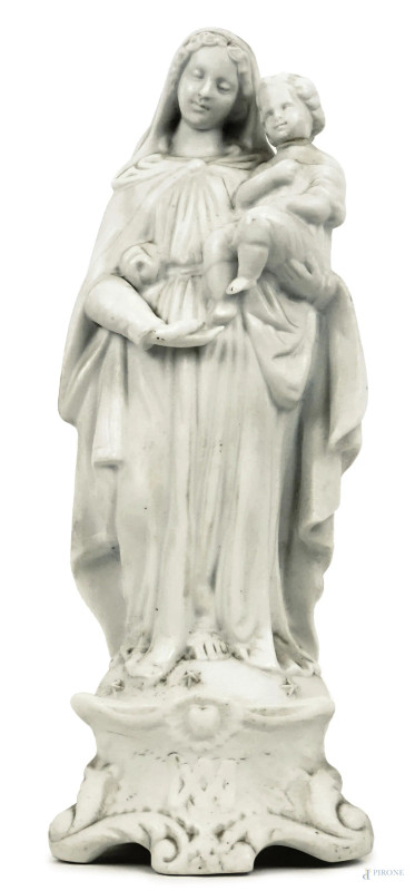 Madonna con Bambino, scultura in bisquit, XX secolo, cm h 28,  (lievissimi difetti)  - Asta ASTA DI ARTE MODERNA, CONTEMPORANEA E VINTAGE - Aste Pirone