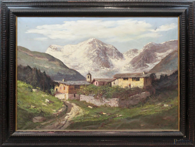 Paesaggio montano, olio su tela, cm 70x100, firmato, entro cornice, (difetti alla tela).  - Asta SECONDA TORNATA D' ASTA A TEMPO DI FINE STAGIONE - Aste Pirone