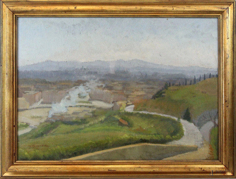 Campagna laziale, olio su cartone, cm 40x70, firmato, entro cornice.  - Asta SECONDA TORNATA D' ASTA A TEMPO DI FINE STAGIONE - Aste Pirone