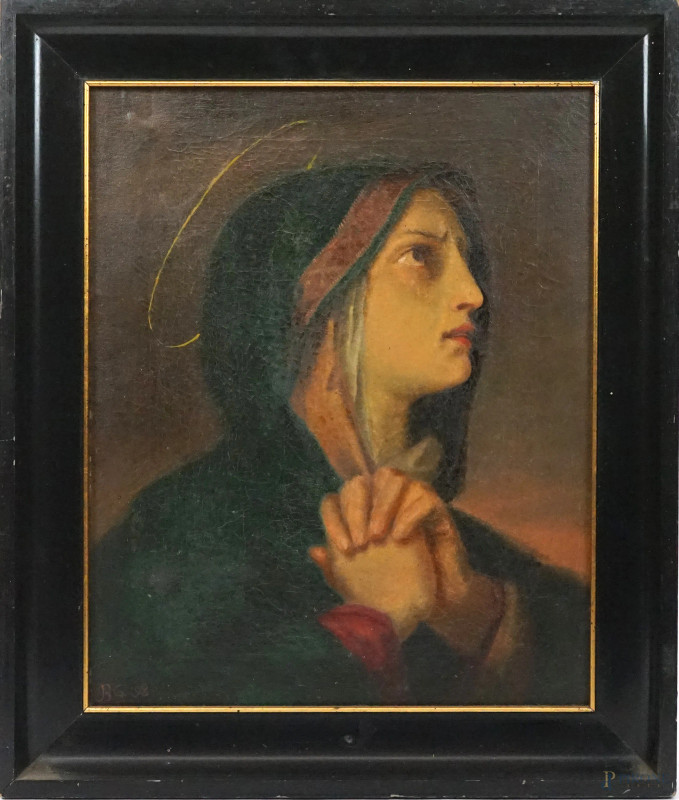 Ritratto della Vergine, olio su tela, cm 46x37, siglato e datato, entro cornice.  - Asta ASTA A TEMPO di Arte Moderna e Antiquariato - Aste Pirone