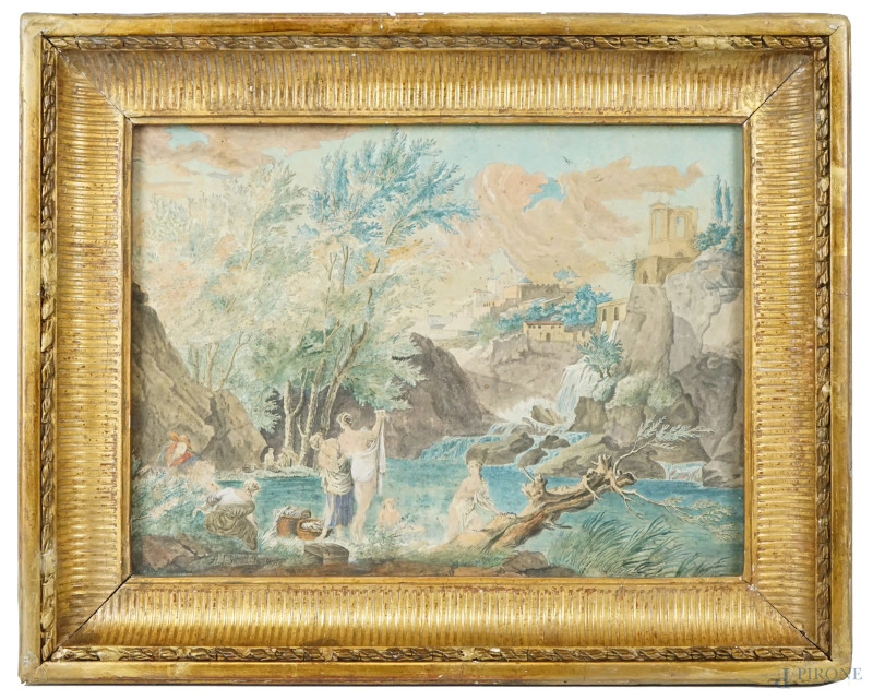 Tivoli, acquerello su carta, cm 31x42,5, firmato, entro cornice  - Asta I TORNATA DI ASTA A TEMPO DI ARTE MODERNA E ANTIQUARIATO - Aste Pirone