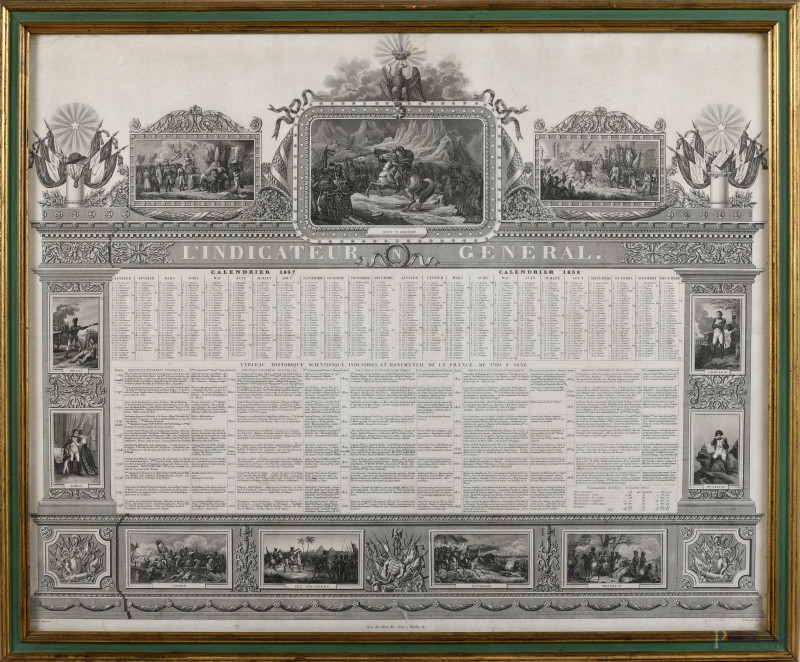 L'indicateur general, 1837-1838, stampa su carta, cm 56x69, entro cornice, (segni di usura, tracce di umidità, gore, increspature della carta, lacerazioni, difetti)  - Asta RAPIDA SOLIS - Aste Pirone