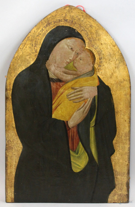 Maniera di Giovanni del Biondo (Pratovecchio, XIV secolo - 1398), Madonna col Bambino, olio su tavola, cm 85x54  - Asta Asta a Tempo di Antiquariato e Arte Moderna - Aste Pirone