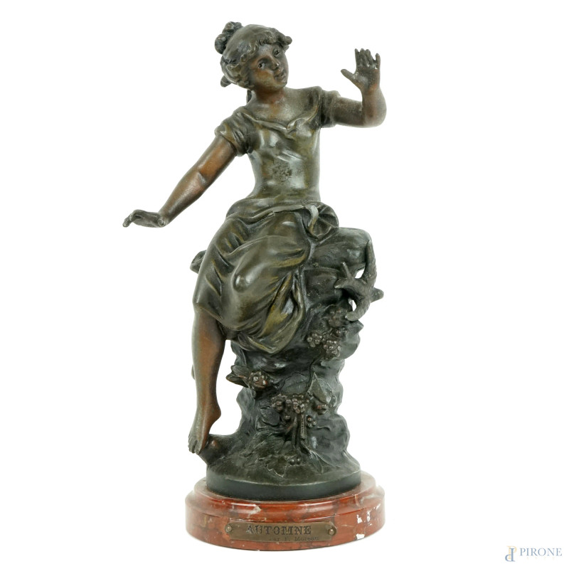 Figura femminile seduta, scultura in antimonio, cm h 21, firmata F.Moreau.  - Asta ASTA DI ANTIQUARIATO E ARTE MODERNA - Aste Pirone