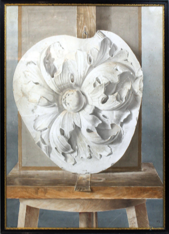 Giovanni Cipriani (XX sec.), Studio di elemento di decorazione, acquarello su carta, cm. 63,5x45, firmato e datato, entro cornice.  - Asta SECONDA TORNATA D' ASTA A TEMPO DI FINE STAGIONE - Aste Pirone