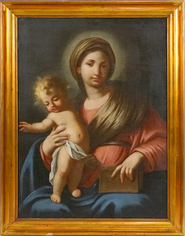 Pittore del XVIII secolo, Madonna con Bambino, olio su tela, cm 100x74, entro cornice.  - Asta ASTA DI ANTIQUARIATO E ARTE MODERNA - Aste Pirone