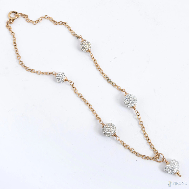 Catenina in oro 14 kt con brillantini, lunghezza cm 36, peso lordo gr 7  - Asta ASTA A TEMPO | VARIÆ - Aste Pirone