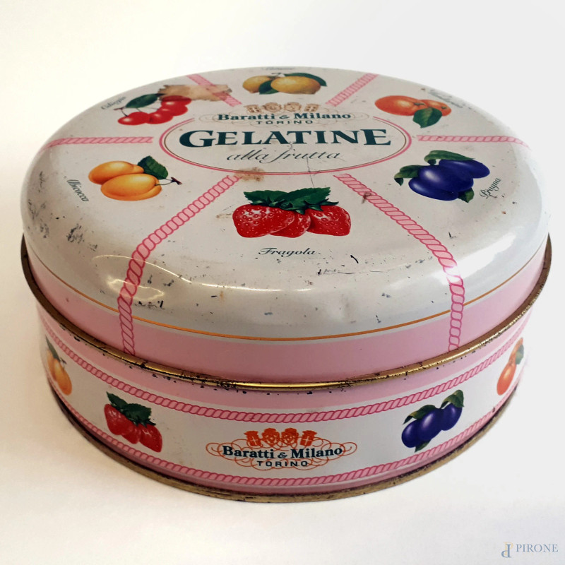 Baratti&Milano, scatola porta gelatine da collezione in banda stagnata, cm 17x8, (segni del tempo).  - Asta ASTA A TEMPO - Aste Pirone