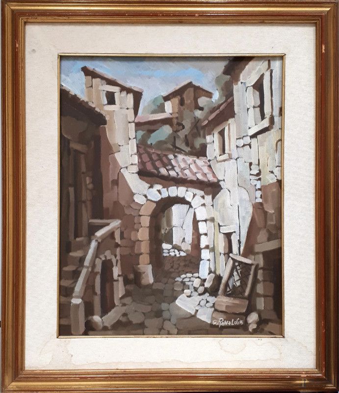 Giorgio Ranaldi (XX sec.), Scorcio di paese, 1975, olio su tela, cm 50x40, firmato, firma e data al retro, con cornice  - Asta ASTA DI ARTE MODERNA, CONTEMPORANEA E VINTAGE - Aste Pirone