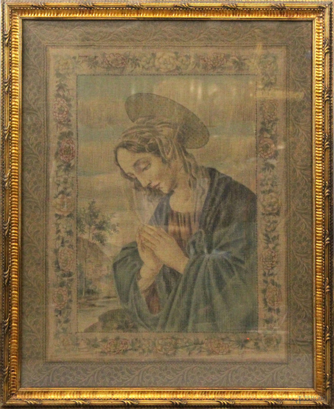 Succo d'erba raffigurante Vergine orante, cm 81x64, XIX secolo, entro cornice.  - Asta ASTA DI ARTE MODERNA E ANTIQUARIATO - Aste Pirone