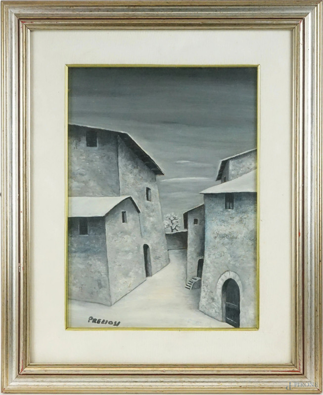 Scorcio di paese, olio su tela, cm 40x30, firmato, entro cornice.  - Asta II TORNATA DI ASTA DI ARTE MODERNA E ANTIQUARIATO - Aste Pirone