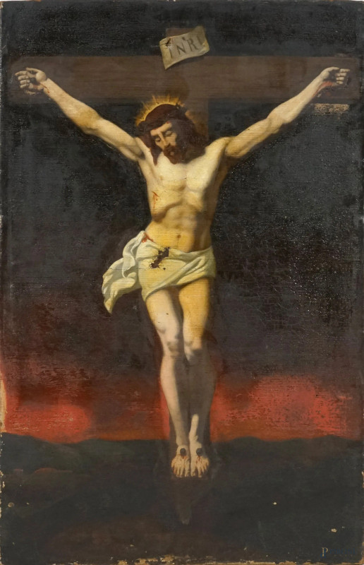 Pittore del XVIII secolo, Crocifissione, olio su tela, cm 81,5x54, (piccole cadute di colore).  - Asta ASTA DI ANTIQUARIATO E ARTE MODERNA - Aste Pirone