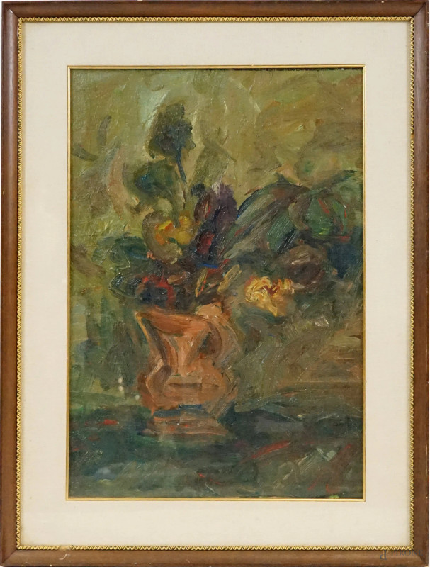 Vaso con fiori, olio su tela, cm 49x34, firmato, entro cornice  - Asta ASTA DI ARTE MODERNA, CONTEMPORANEA E VINTAGE - Aste Pirone