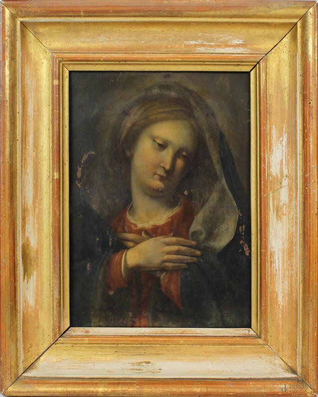 Madonna, olio su rame, cm 24,5x17,3, XVIII secolo, entro cornice, (difetti).  - Asta ANTIQUARIATO E ARTE MODERNA - Aste Pirone