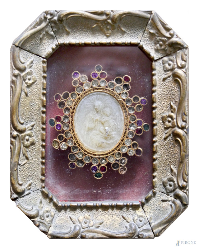 Madonna con Bambino, antico e raffinato bassorilievo in cera cm 4x5, in cornice  - Asta ANTIQUARIATO E ARTE MODERNA - Aste Pirone