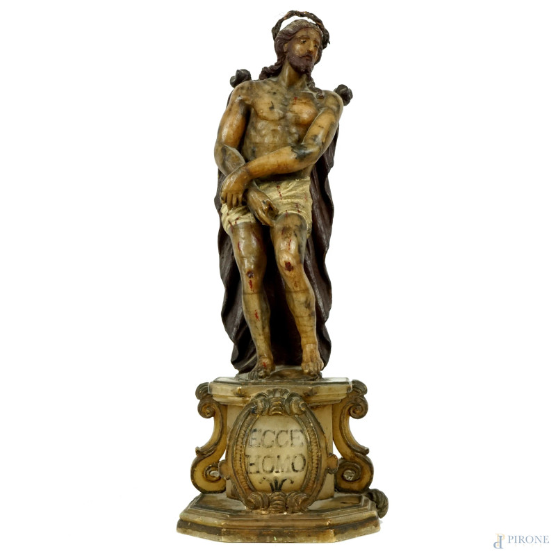 Ecce Homo, scultura in alabastro dipinto, XIX secolo, cm h 40, (difetti)  - Asta II TORNATA DI ASTA DI ARTE MODERNA E ANTIQUARIATO - Aste Pirone