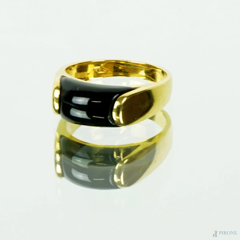 Bulgari, anello in oro giallo 18 kt e sezione in onice nero, gr 7.1, entro scatola originale  - Asta II TORNATA DI ASTA DI ARTE MODERNA E ANTIQUARIATO - Aste Pirone