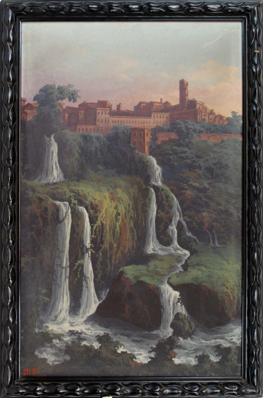 Cascate di Tivoli, tempera su tela, cm 81x51,5, firmato, entro cornice.  - Asta ANTIQUARIATO E ARTE MODERNA - Aste Pirone