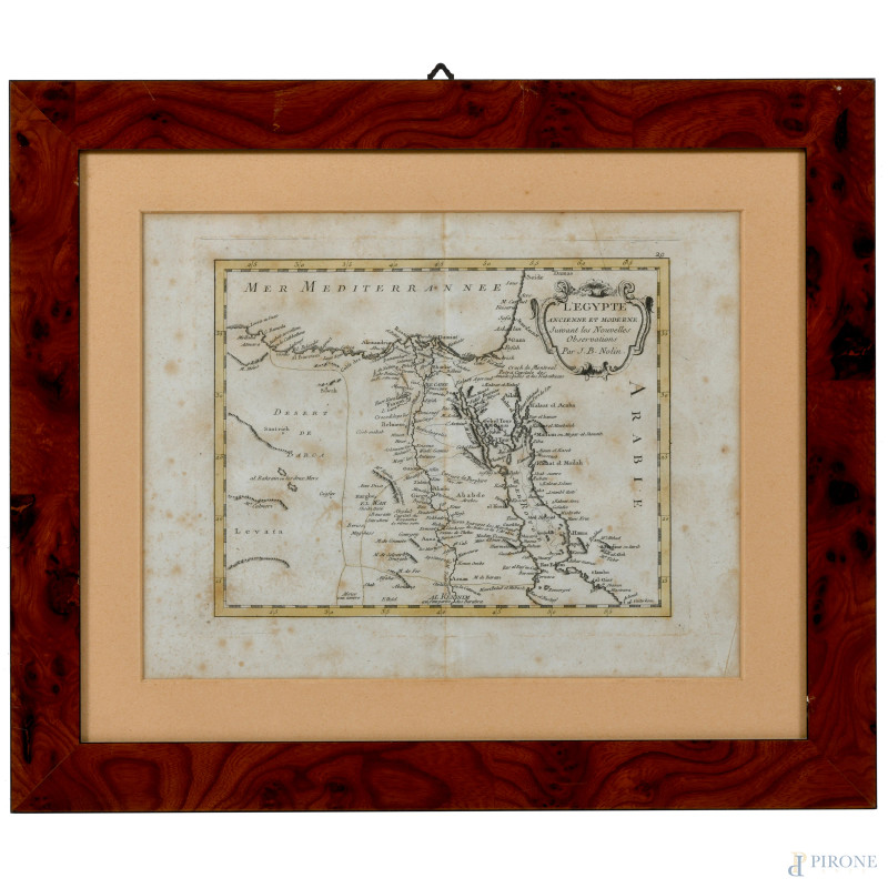 Egitto, incisione cartografica, XX secolo, cm 33x41 compreso passepartout, (umidità, foxing, gore, piegature)  - Asta  ASTA A TEMPO | VARIÆ - Aste Pirone