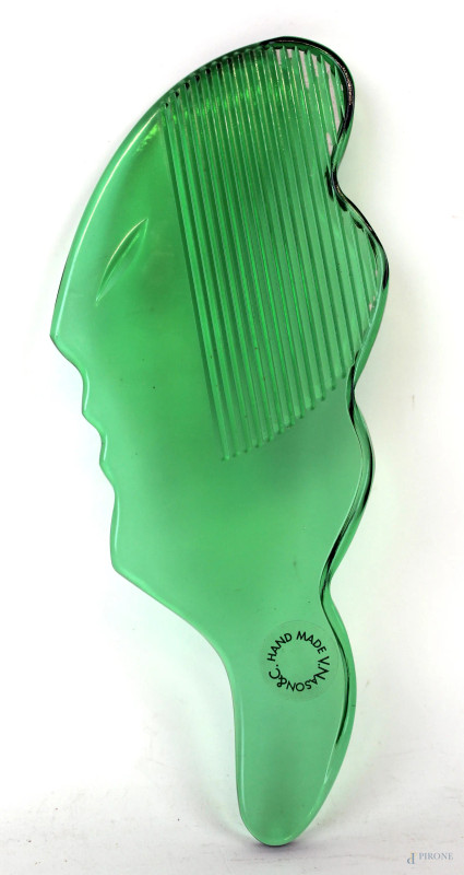 Profilo di donna, scultura in vetro verde di Murano, cm h 20,5,  marcata V.Nason & C., (piccole sbeccature).  - Asta ANTIQUARIATO E ARTE MODERNA - Aste Pirone