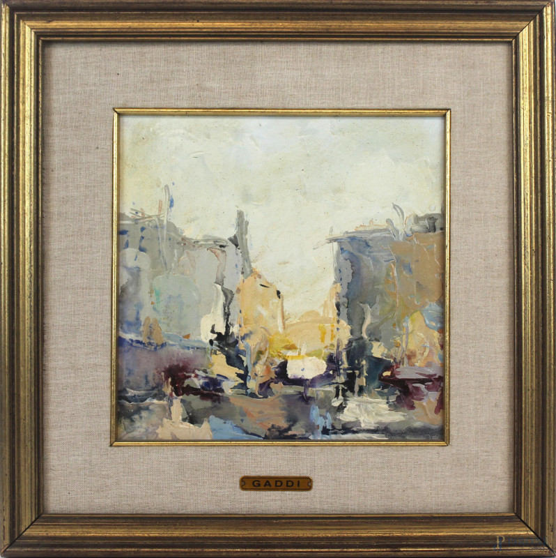 Scorcio urbano, olio su tavola, cm 23x23, XX secolo, entro cornice.  - Asta ASTA DI ARTE MODERNA E ANTIQUARIATO - Aste Pirone