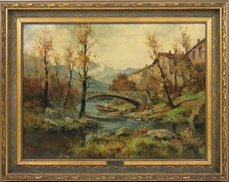 Ercole Magrotti : Paesaggio, olio su tela, cm 60x80, entro cornice.  - Asta ASTA DI ANTIQUARIATO E ARTE MODERNA - Aste Pirone