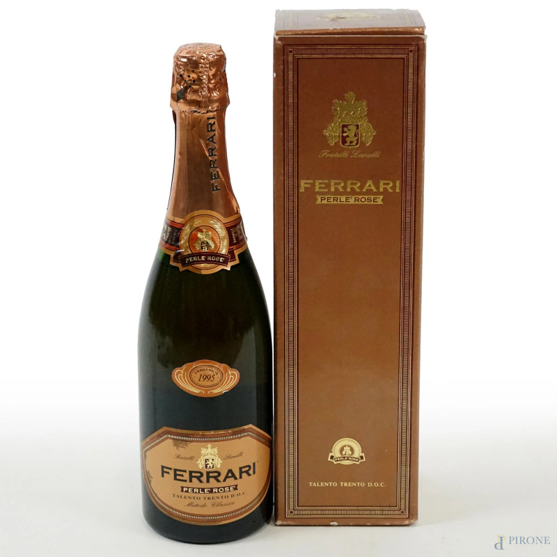 Ferrari Perlé Rosé, bottiglia di spumante da 0,75 cl, Talento Trento D.O.C., vendemmia 1995.  - Asta ASTA DI ARTE MODERNA, CONTEMPORANEA E VINTAGE - Aste Pirone