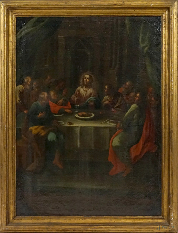 Pittore del XVIII secolo, Ultima Cena, olio su tela, cm 104x77, entro cornice, (cadute di colore)  - Asta ASTA A TEMPO DI ANTIQUARIATO E ARTE MODERNA - Aste Pirone