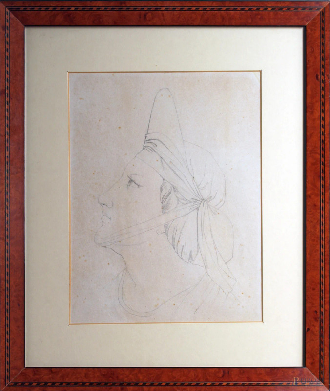 Ottorino Santini (XX sec.), Volto di donna, disegno a matita, cm 29x22, entro cornice.  - Asta SECONDA TORNATA D' ASTA A TEMPO DI FINE STAGIONE - Aste Pirone