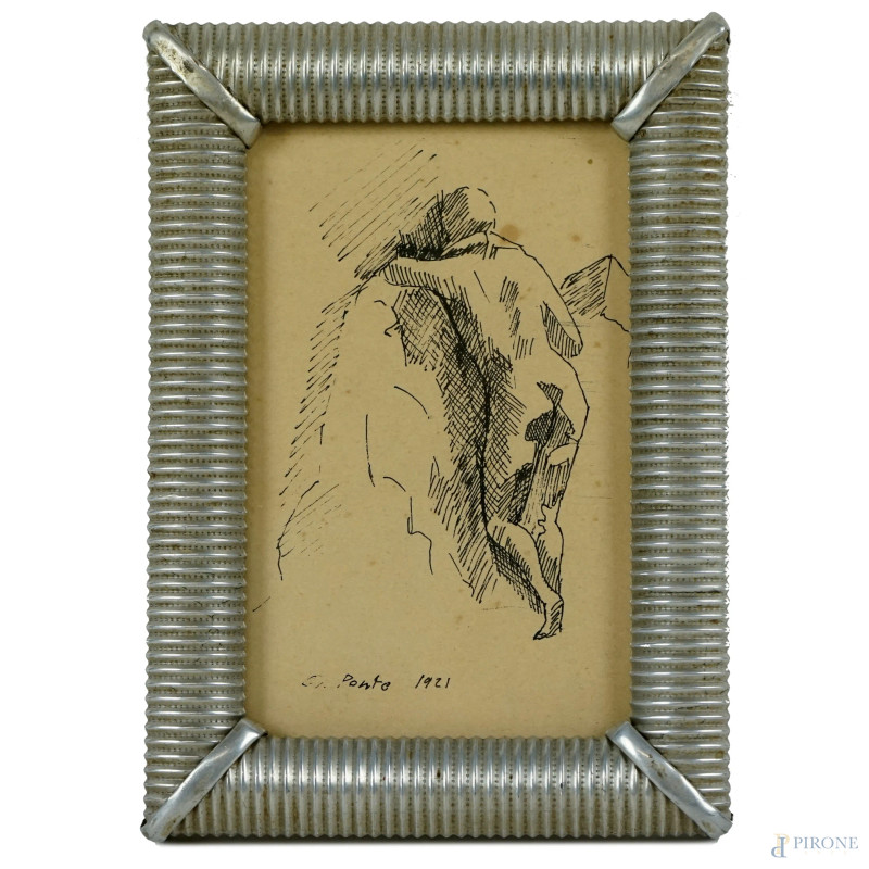 Figura di spalle, china su carta, cm 14x9,5, firmato e datato Gio Ponti 1921, entro cornice, (lievi difetti).  - Asta I TORNATA DI ASTA A TEMPO DI ARTE MODERNA E ANTIQUARIATO - Aste Pirone