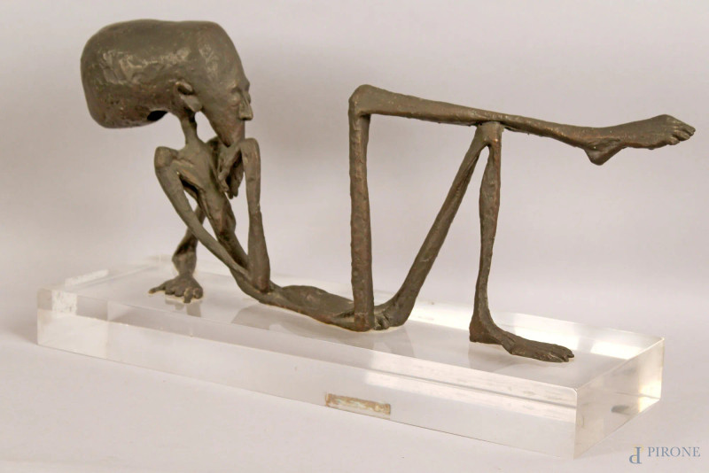 Lucio  Lanzarini : Realtà, scultura in bronzo a cera persa, base in plexiglass, altezza 22 cm, lunghezza 53 cm.  - Asta PRIMA TORNATA D' ASTA A TEMPO DI FINE STAGIONE - Aste Pirone