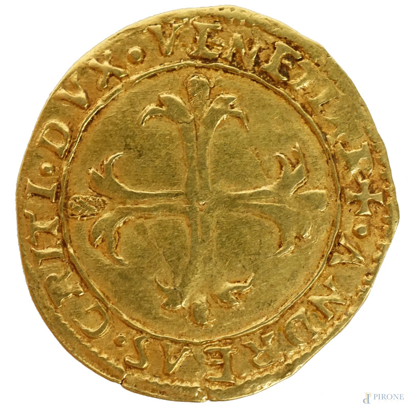 VENEZIA - ANDREA GRITTI (1523-1538), Scudo  in oro, cm 2,5x2,5, peso gr.3,2, (difetti).  - Asta ASTA A TEMPO DI ANTIQUARIATO E ARTE MODERNA - Aste Pirone