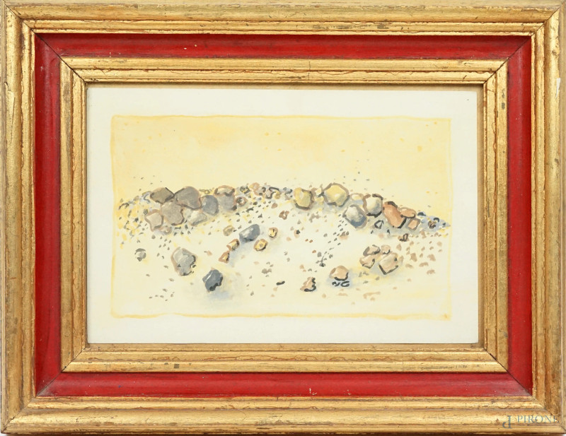 Rocce, acquarello su carta, cm 18x28, XX secolo, entro cornice.  - Asta ASTA A TEMPO DI ANTIQUARIATO E ARTE MODERNA - Aste Pirone