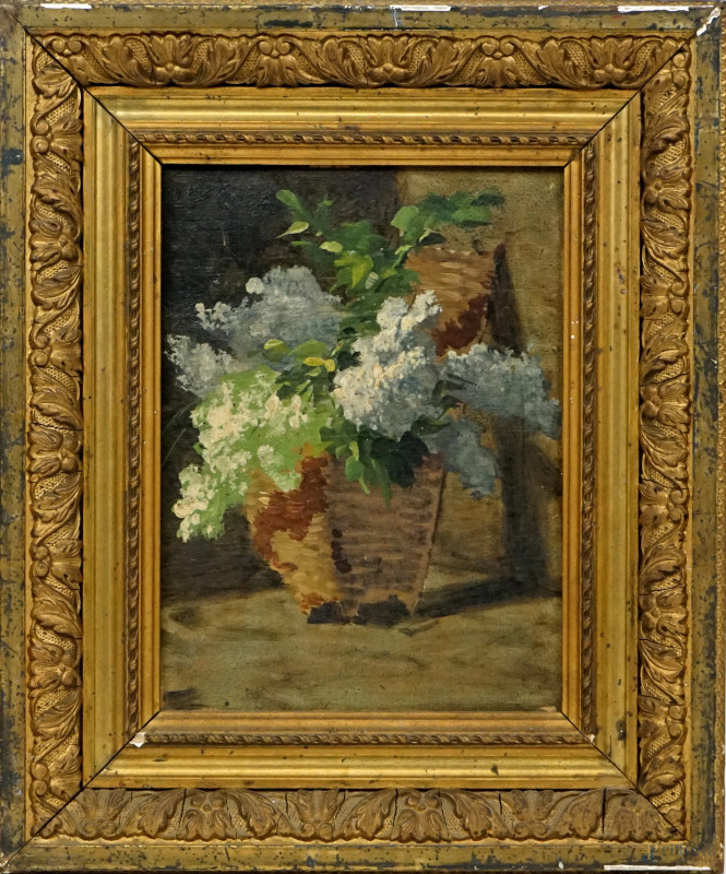 Vaso con ortensie, olio su tavoletta, cm 21x16, XX secolo, entro cornice  - Asta ASTA A TEMPO DI ANTIQUARIATO E ARTE MODERNA - Aste Pirone