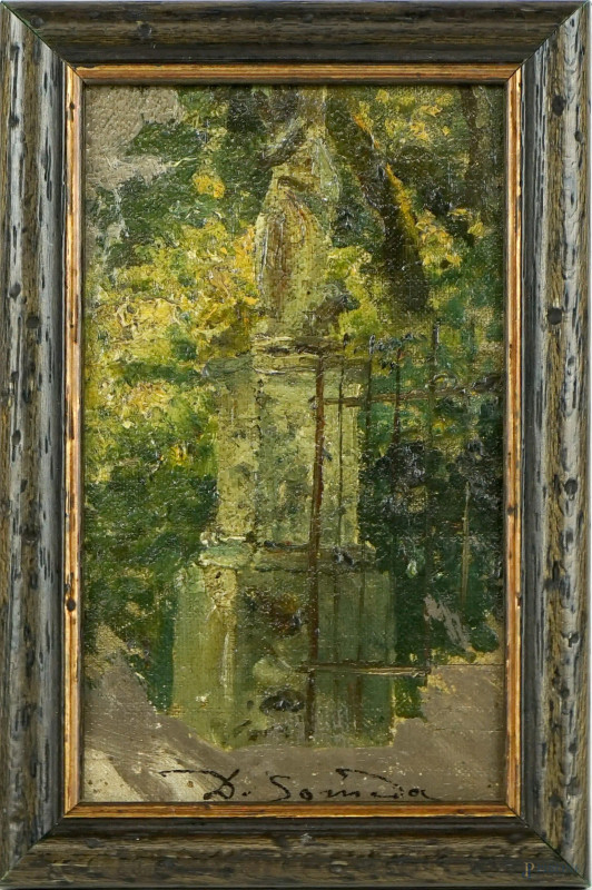 Villa Borghese, olio su cartone telato, cm 12,5x7,5, firmato D.Someda, entro cornice.  - Asta ASTA DI ANTIQUARIATO E ARTE MODERNA - Aste Pirone