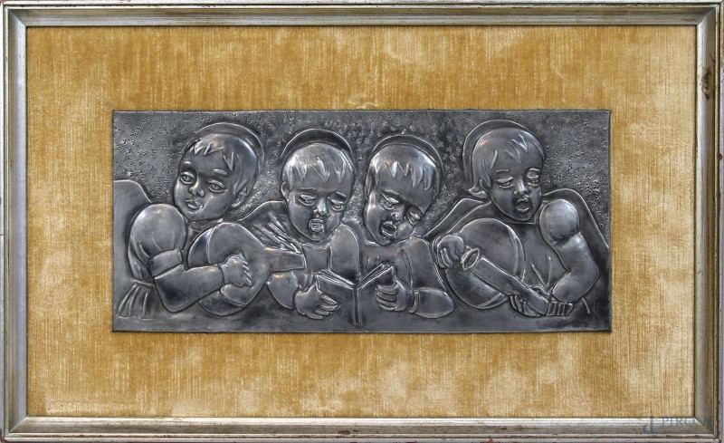 Il coro, lastra in metallo sbalzato e argentato, cm. 15x34, entro cornice.  - Asta SECONDA TORNATA D' ASTA A TEMPO DI FINE STAGIONE - Aste Pirone