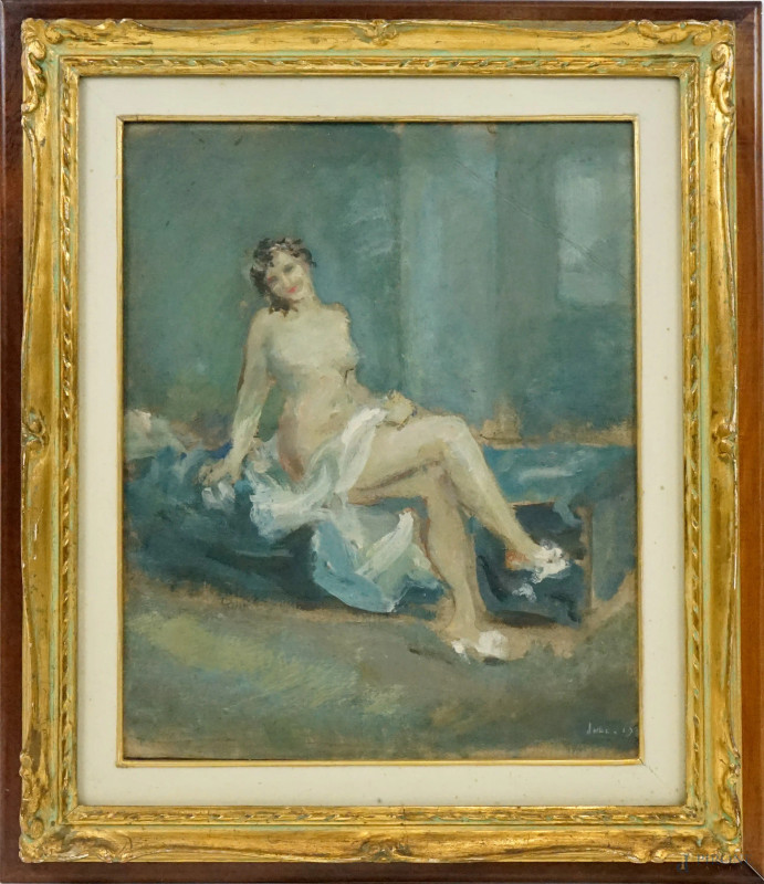 Nudo di donna, olio su cartone, cm 50x39,5, firmato e datato, entro cornice, (dietti)  - Asta ASTA DI ARTE MODERNA, CONTEMPORANEA E VINTAGE - Aste Pirone