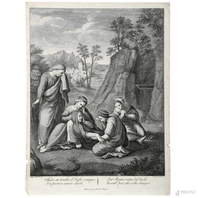 Morte della Vergine, XIX secolo, cm 40x30, (segni di usura, tracce di umidità, gore, foxing, lacerazioni della carta, tracce di piegatura)  - Asta RAPIDA SOLIS - Aste Pirone