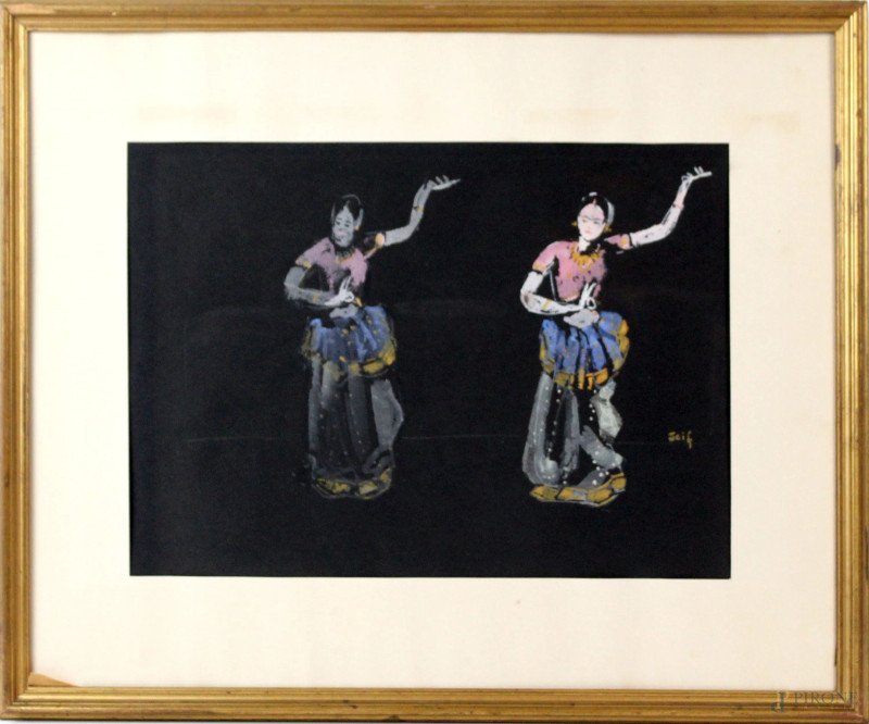 Ballerine, tempera su carta, cm 29,9x41, firmato Seif Wanly, entro cornice, (difetti).  - Asta Asta a Tempo di Antiquariato e Arte Moderna - Aste Pirone