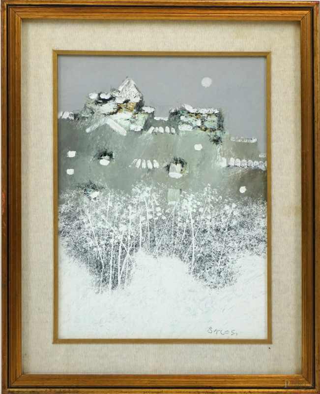 Manlio Bacosi : Nevicata, olio su tela,  cm 40x30, entro cornice.  - Asta ASTA DI ANTIQUARIATO E ARTE MODERNA - Aste Pirone