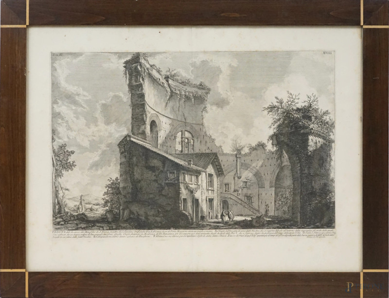 Veduta dell'avanzo del Mausoleo di S. Elena madre di Costantino imperatore, incisione, cm 52x71, da Giovanni Battista Piranesi (1720-1778), entro cornice  - Asta ASTA A TEMPO DI ANTIQUARIATO E ARTE MODERNA - Aste Pirone