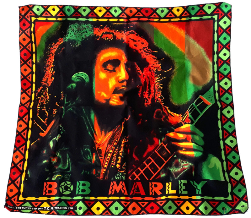 Piccolo raro foular/bandana anni '70 in cotone raffigurante Bob Marley, produzione USA  - Asta II TORNATA DI ASTA DI ARTE MODERNA E ANTIQUARIATO - Aste Pirone