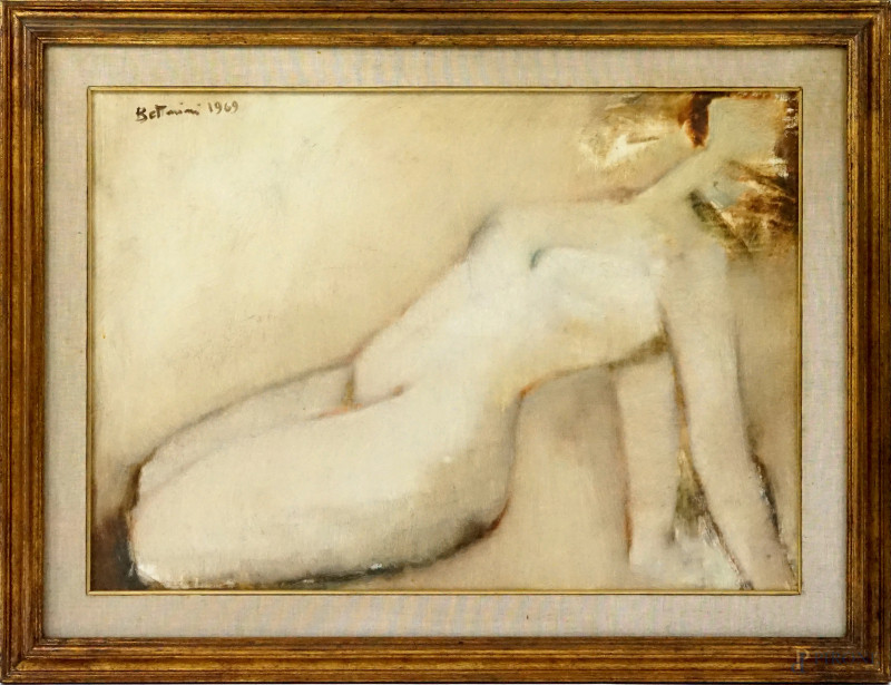 Lido Bettarini : Nudo di donna, olio su tela, cm 50x70, entro cornice.  - Asta ASTA A TEMPO DI ANTIQUARIATO E ARTE MODERNA - Aste Pirone