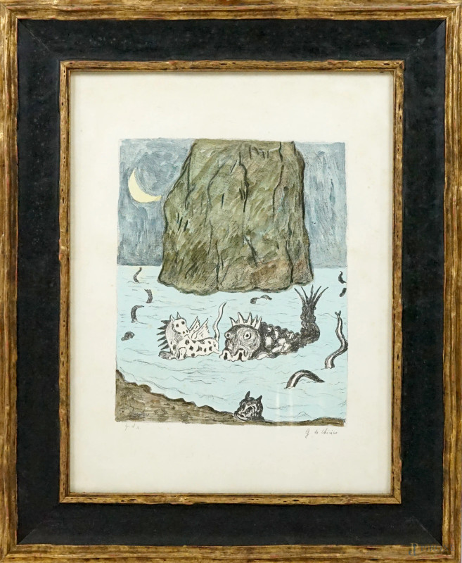 Giorgio De Chirico : Senza titolo, prova d'autore, cm 64,5x49, entro cornice, (piccole macchie).  - Asta ASTA A TEMPO DI ANTIQUARIATO E ARTE MODERNA - Aste Pirone